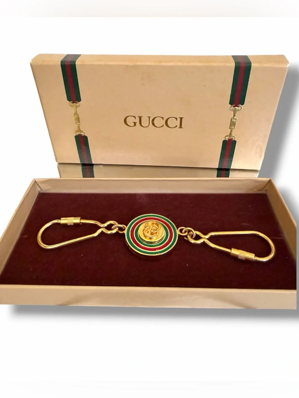 Gucci Double Valet Keychain Shelly Line / Web Stripe collection & Original Box